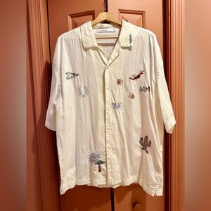 Bershka embroidered camp shirt